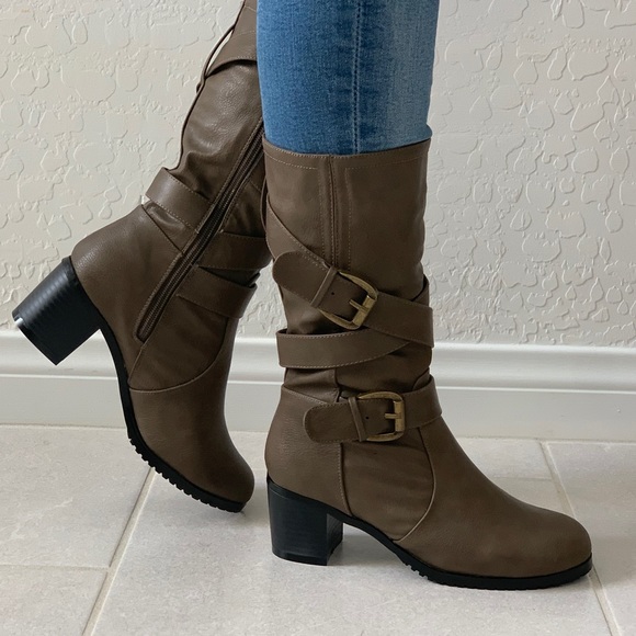 NIB Kitten Chunky Heel Buckle Wrap Mid Calf Boots - Picture 4 of 7